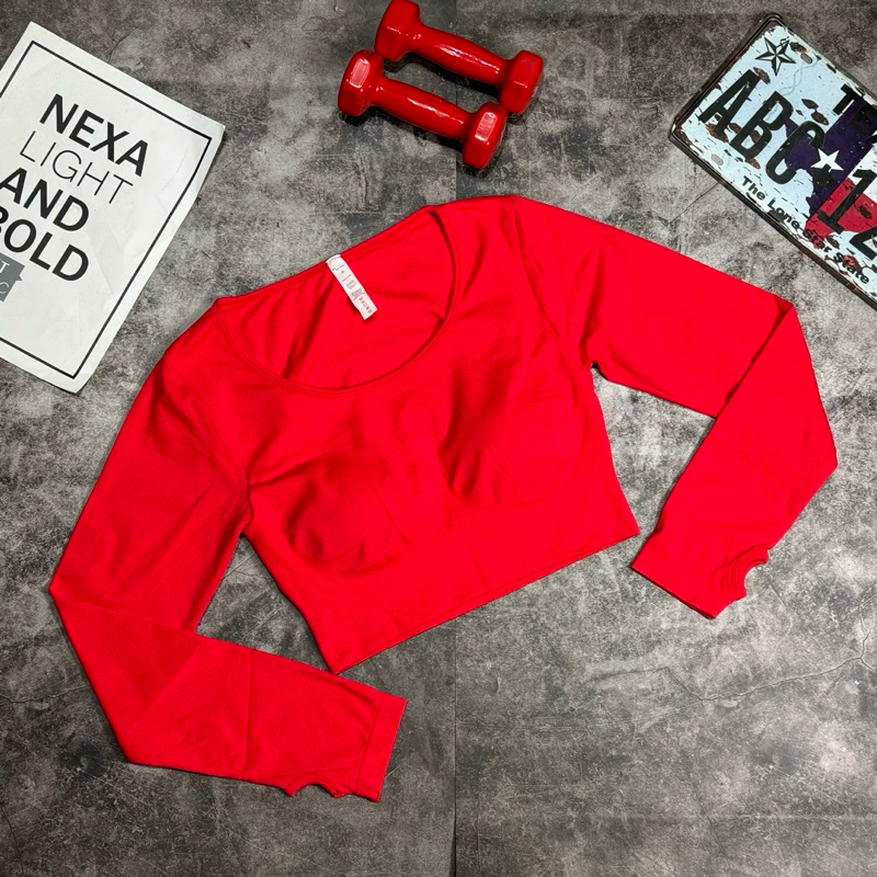 Áo croptop dài tay tập gym,yoga lưng kín chất dệt 8% spandex cao cấp GB206