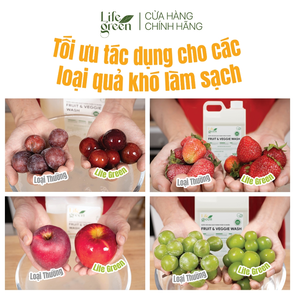 Chai Siêu Lớn Nước Rửa Rau Củ Quả Sinh Học Life Green - Sạch Bụi Bẩn, Kháng Khuẩn - 2.8L.