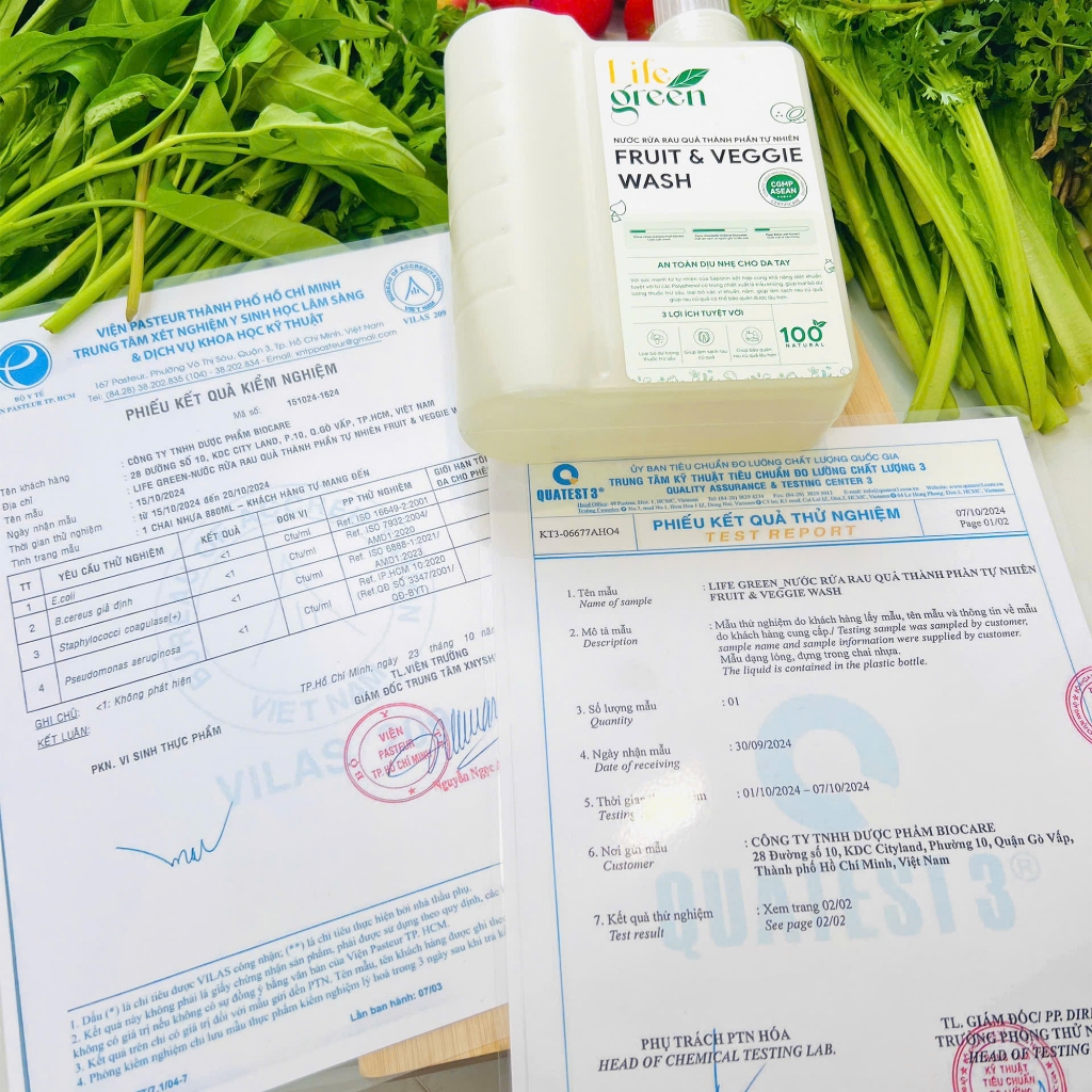 Chai Siêu Lớn Nước Rửa Rau Củ Quả Sinh Học Life Green - Sạch Bụi Bẩn, Kháng Khuẩn - 2.8L.