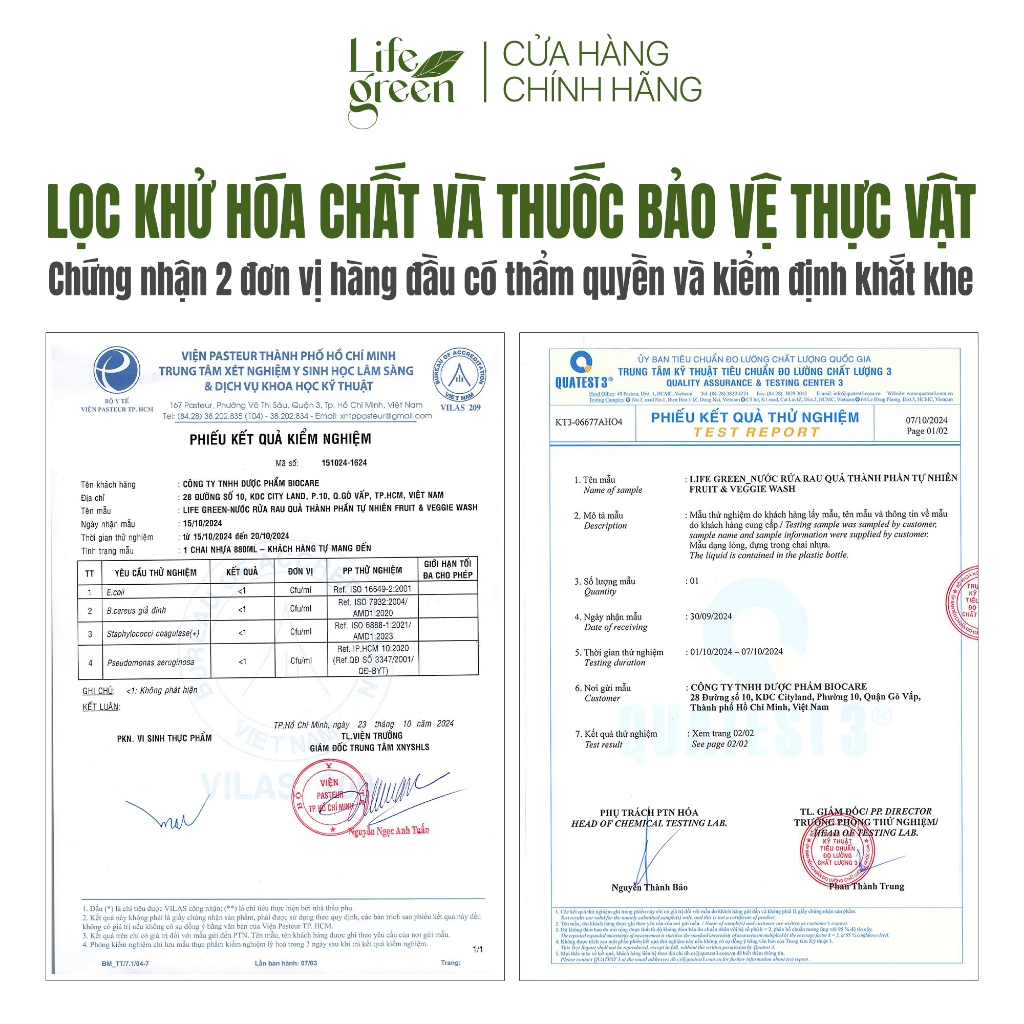 Chai Siêu Lớn Nước Rửa Rau Củ Quả Sinh Học Life Green - Sạch Bụi Bẩn, Kháng Khuẩn - 2.8L.