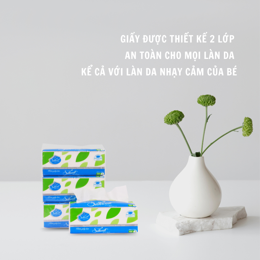 [Thùng 9 gói] Khăn giấy rút Silkwell 250 tờ 2 lớp, giấy ăn cao cấp, chất giấy lụa siêu dai, siêu mềm mịn