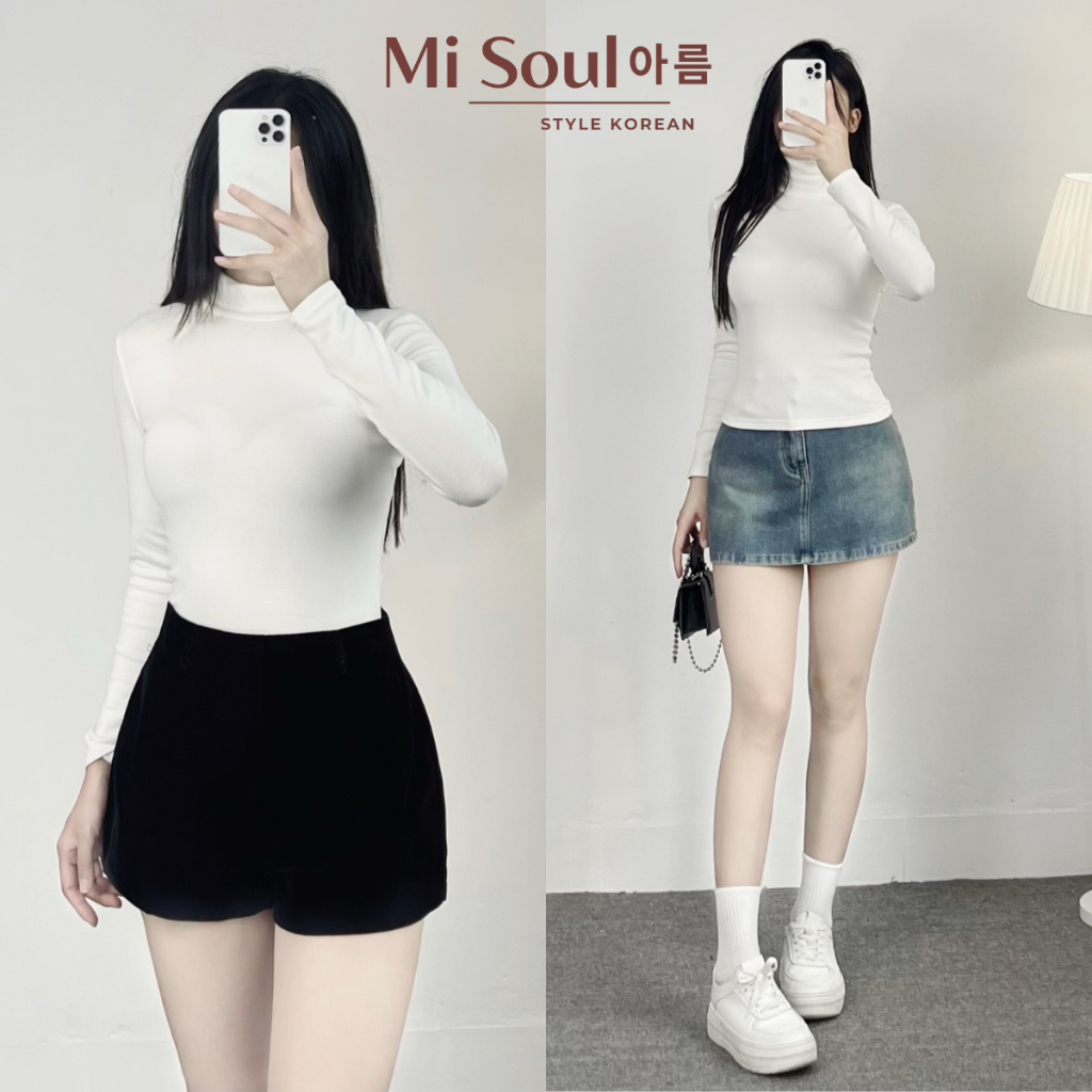 Áo Giữ Nhiệt Dài Tay Cổ Lọ 8p MiSoul, Áo thun cotton Cổ Cao 8 phân Giữ Nhiệt Trơn Dài Tay  A26