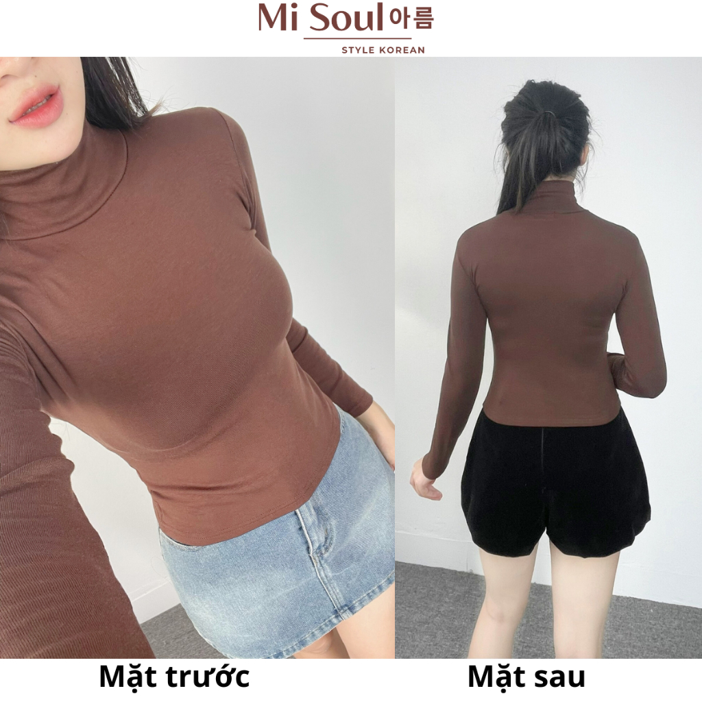 Áo Giữ Nhiệt Dài Tay Cổ Lọ 8p MiSoul, Áo thun cotton Cổ Cao 8 phân Giữ Nhiệt Trơn Dài Tay  A26
