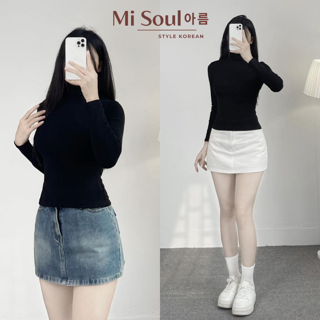 Áo Giữ Nhiệt Dài Tay Cổ Lọ 8p MiSoul, Áo thun cotton Cổ Cao 8 phân Giữ Nhiệt Trơn Dài Tay  A26
