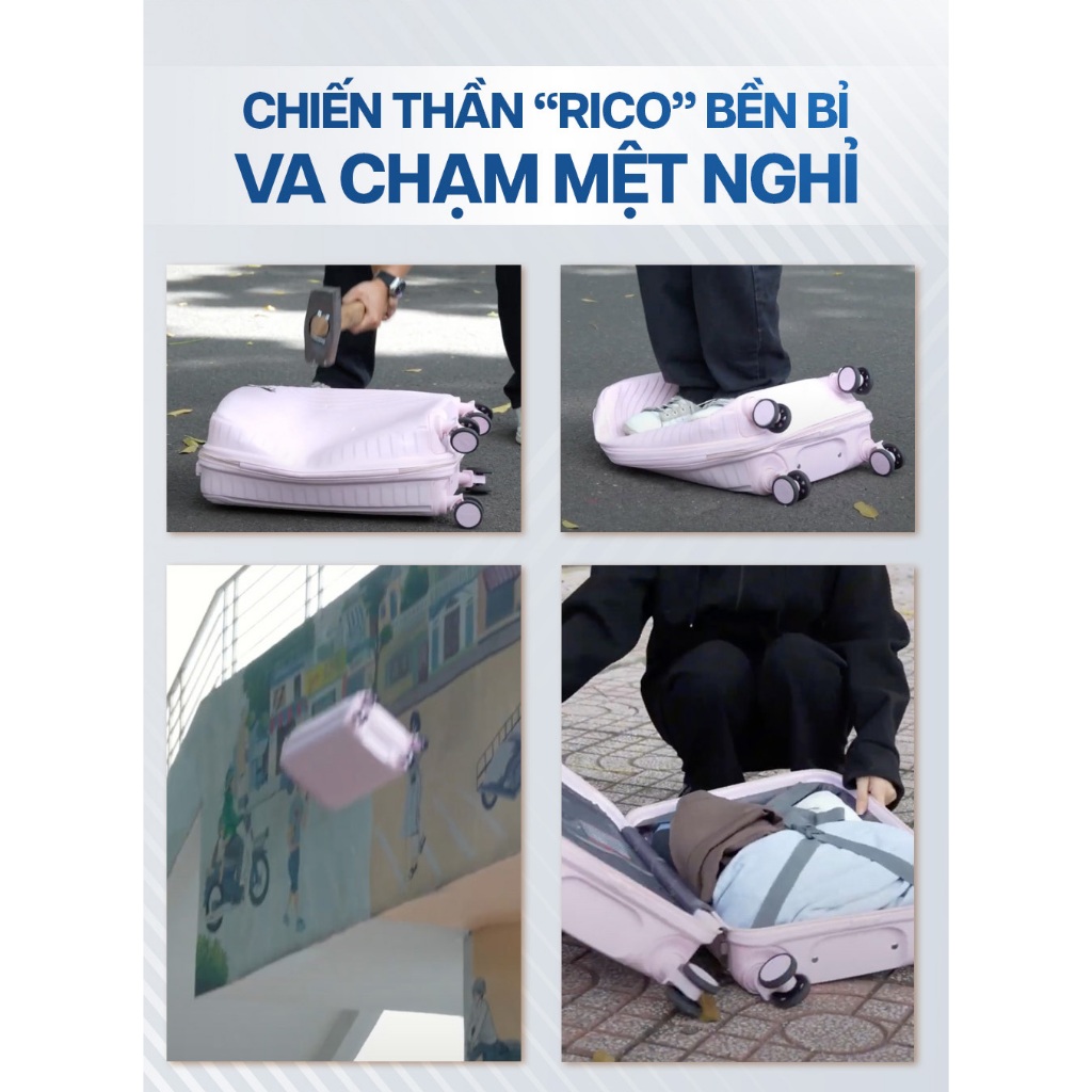 Ảnh Combo 2 Vali Kéo MIAvn Du Lịch Larita RICO - Size 20/24/28, Nhựa PP Siêu Bền, Hạn Chế Va Đập Mạnh 4