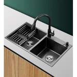 Chậu rửa chén bát 2 hố inox 304 kích thước 78x43 hoặc 82x45 dày 3.0 li, bồn rửa chén hàng chính hãng bảo hành 5 năm — ảnh 1