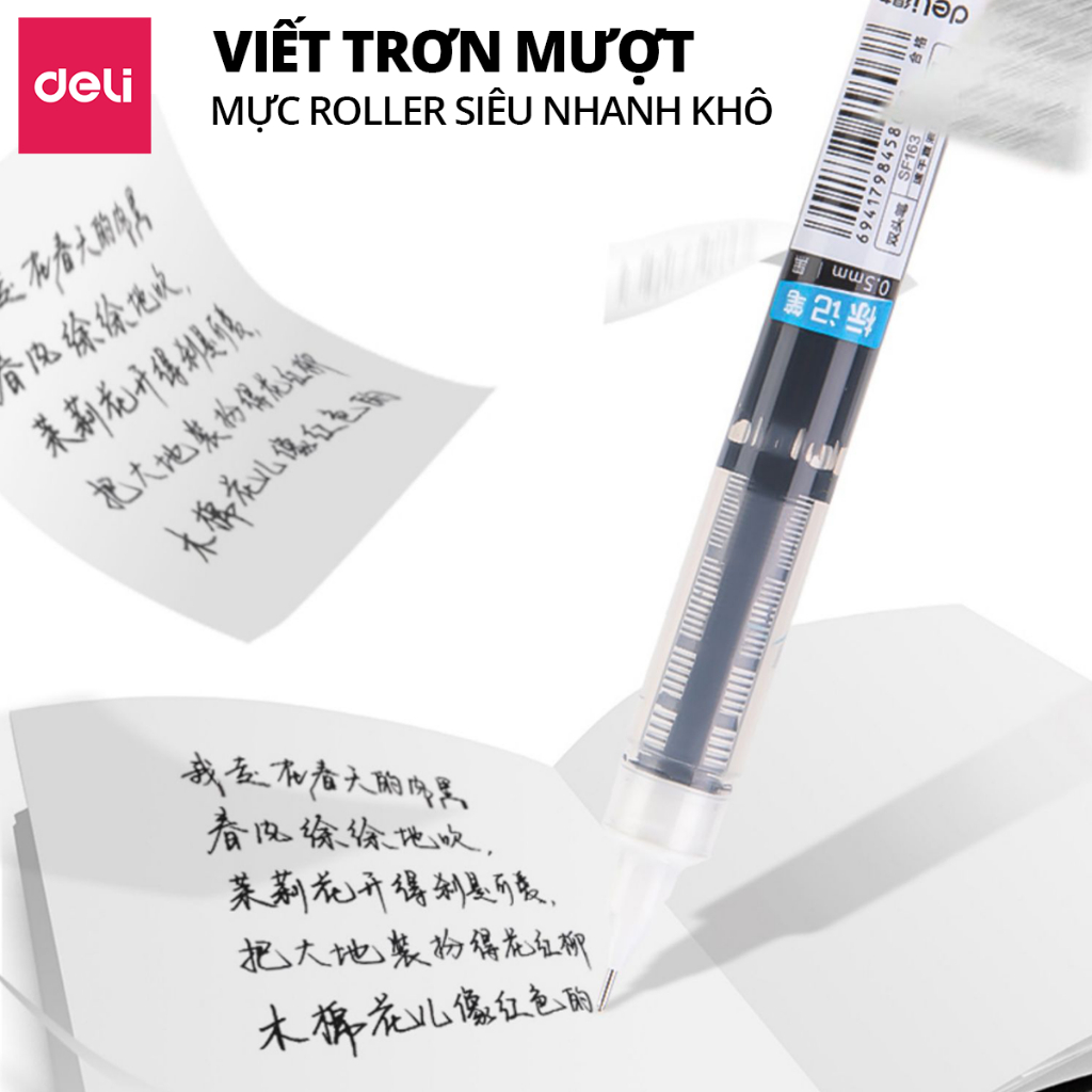 Bút Gel Bút Nước Deli Bút Viết Tiếng Trung Roller Pen Cao Cấp Ngòi 0.5mm Viết Trơn Tru  Học Sinh Màu Xanh Đen Đỏ
