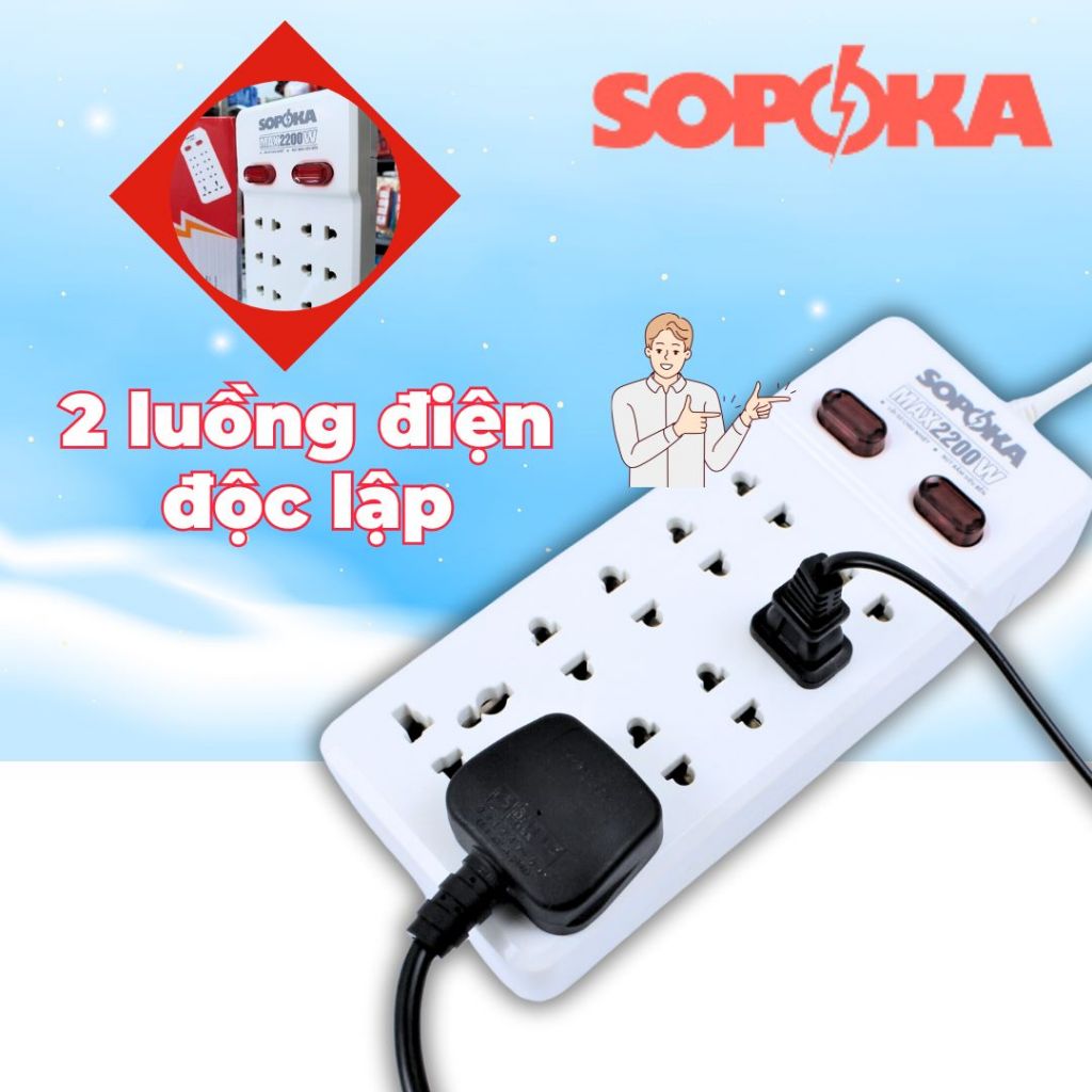 Ổ Điện Chính Hãng SOPOKA  Chịu Tải Lớn Chất Liệu Nhựa Abs Chống Cháy không làm nóng thiết bị
