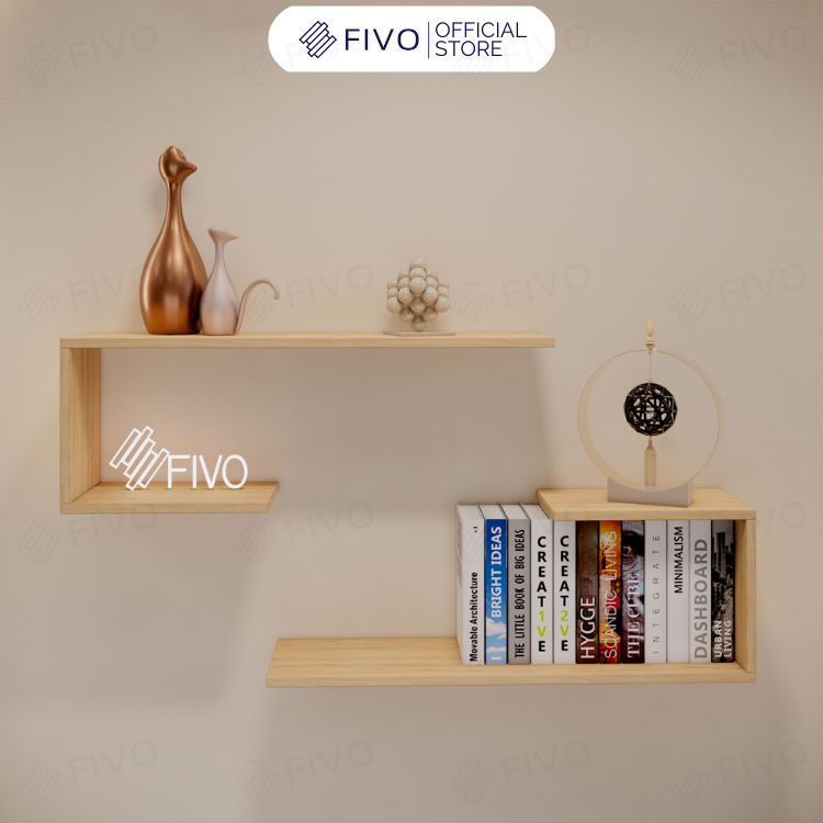 Ảnh Kệ Để Sách Gỗ Treo Tường Đẹp Chữ J FIVO FB42, Gỗ Chống Ẩm, Thiết Kế Âm Tường, Đa Dạng Cách Trang Trí, Chịu Lực Tốt 1