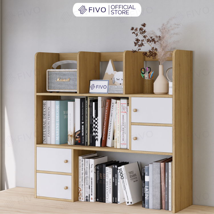Ảnh Kệ Sách Để Bàn Học FB21 FIVO Cao Cấp Màu Gỗ Và Walnut , Có Hộc Tủ Gắn Nam Châm, Dễ Dàng Lắp Ráp, Đa Dạng Mẫu Mã, Màu Sắc 1