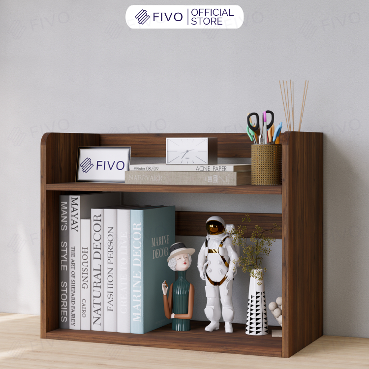 Ảnh Kệ Sách Gỗ 2 Tầng Đa Năng FB22 FIVO Màu Gỗ Và Walnut, Thiết Kế Hiện Đại, Decor Bàn Học, Bàn Làm Việc Gọn Gàng 1