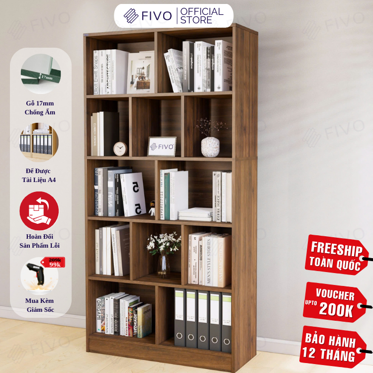 Ảnh Kệ Sách Gỗ 5 Tầng FIVO FB73 Gỗ Chống Ẩm Cao Cấp Dày Dặn, Tấm Lưng Chắc Chắn, Dễ Dàng Lắp Ráp 1