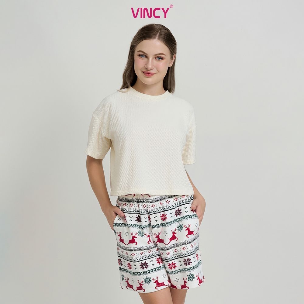 Ảnh Bộ phối quần short nỉ và áo thun cotton cho mùa Giáng Sinh BST030W41 3
