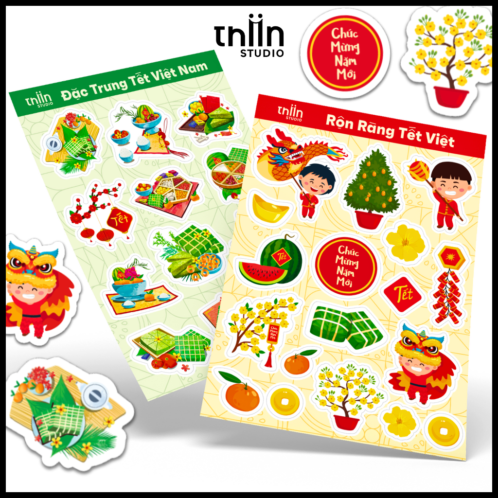 Sticker Tết Việt Nam Rộn Ràng THIIN STUDIO, hình dán chống nước ...