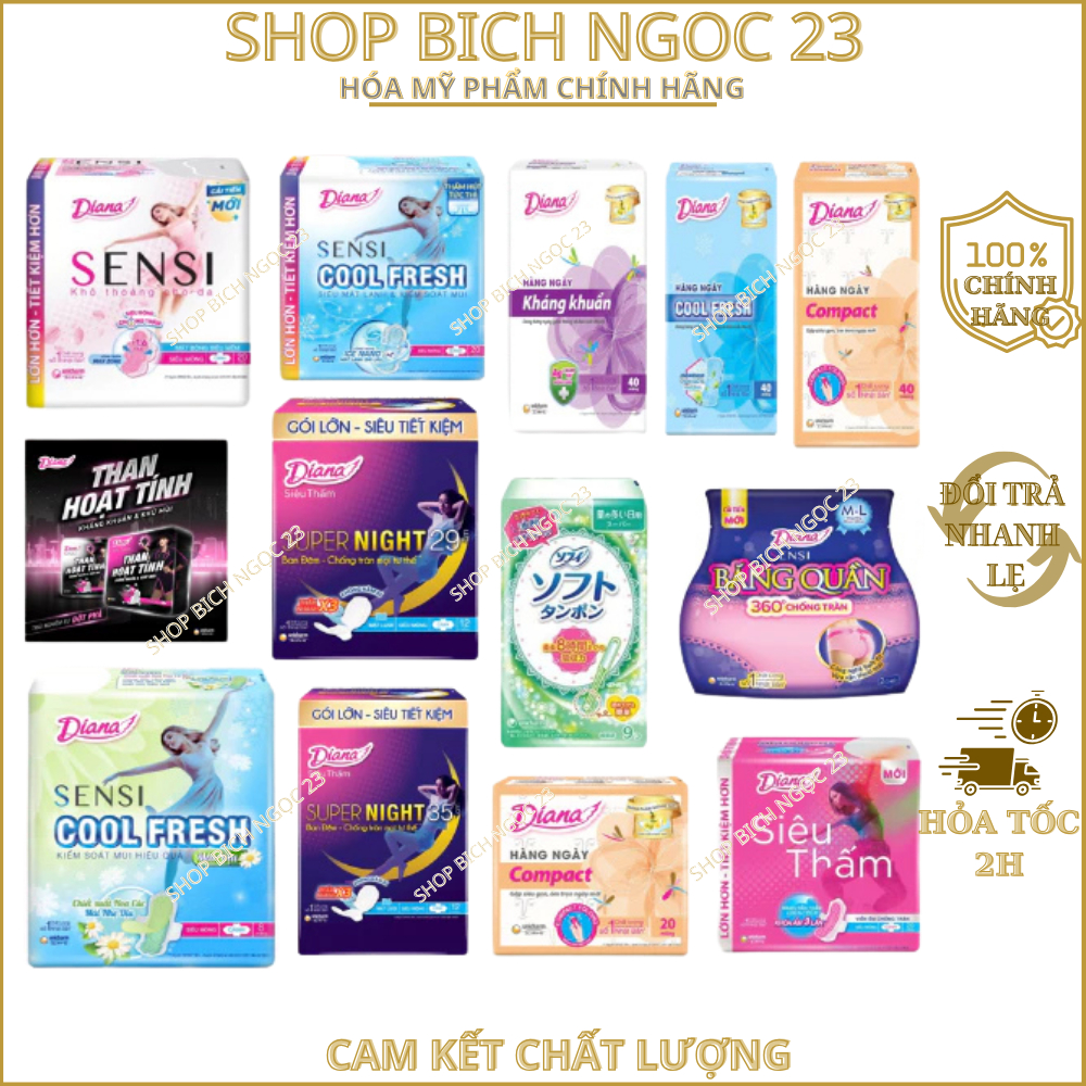 Băng vệ sinh Diana các loại sensi cool, hàng ngày, ban đêm