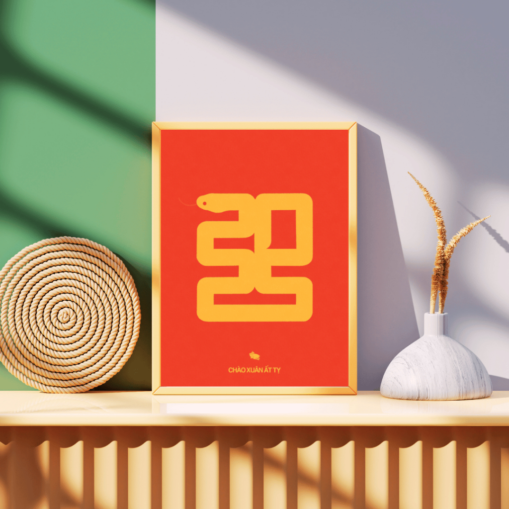 Tranh Poster Tết A3 Rằn Vàng 2025 Nền Đỏ, Digital Artwork By Gà Luộc ...