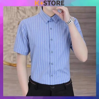 Áo sơ mi nam kẻ sọc tay ngắn lụa hàn họa tiết Thời Trang Menswear