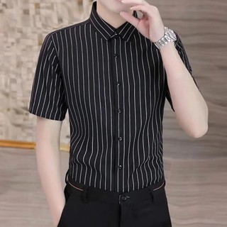 Áo sơ mi nam kẻ sọc tay ngắn lụa hàn họa tiết Thời Trang Menswear