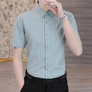 Áo sơ mi nam kẻ sọc tay ngắn lụa hàn họa tiết Thời Trang Menswear