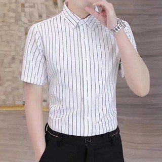 Áo sơ mi nam kẻ sọc tay ngắn lụa hàn họa tiết Thời Trang Menswear
