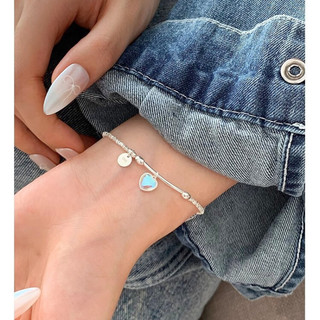 Lắc Tay Bạc 925 Vòng Tay Bạc PJN Trái Tim Đá Blue Moon Phong Cách Phối Đồ Đi Học Đi Chơi Dành Cho Nữ VT14