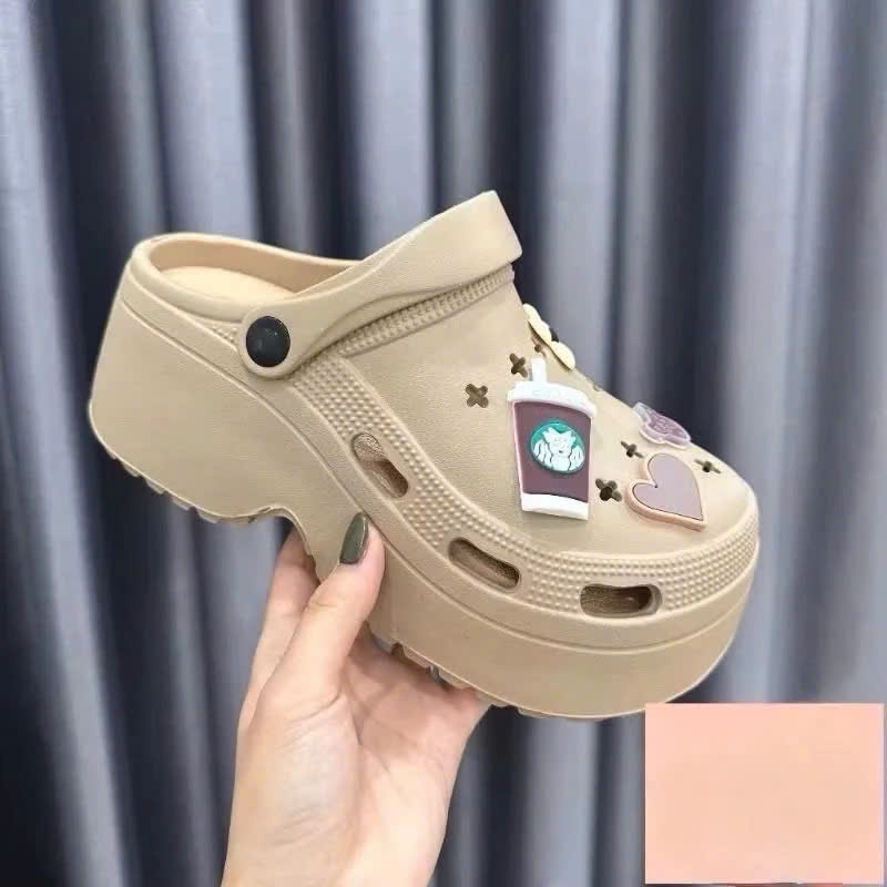 Sục Cross đế cao, Dép sandal nữ đế cao 7cm đính stick dễ thương có lỗ thoáng khí
