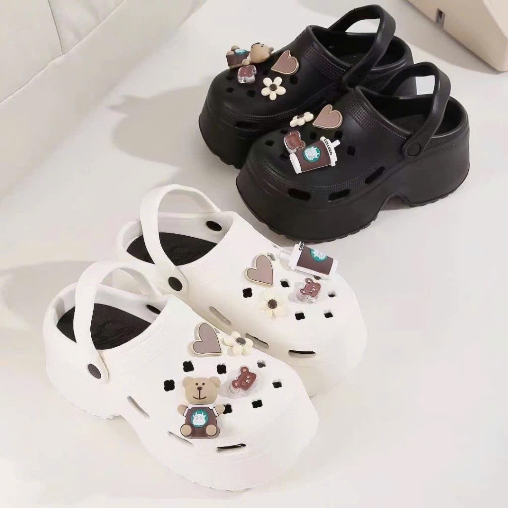 Sục Cross đế cao, Dép sandal nữ đế cao 7cm đính stick dễ thương có lỗ thoáng khí | BigBuy360 - bigbuy360.vn