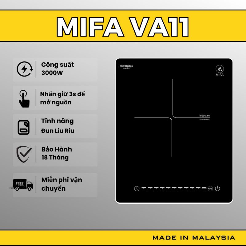 Bếp từ đơn công suất lớn MIFA - VA11 đun liu riu - nhấn giữ 3s mở nguồn ...