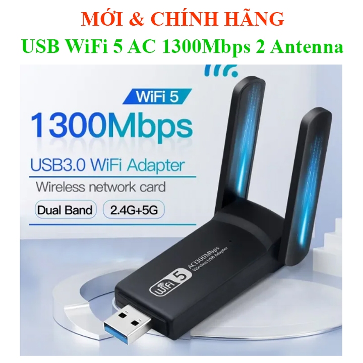 Clé WiFi USB 3.0 Bedmance 1300Mbps - Double Antenne 5dBi Pour PC Portable - Dual Band 2.4G/5.8G - Compatible Windows & Mac