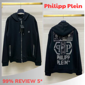 Áo Khoác Philipp Plein Nam Nữ Phối Họa Tiết. Áo Khoác Hoodie Zip Nam Nữ Philipp Plein Phối Kim Tuyến Đính Đá.