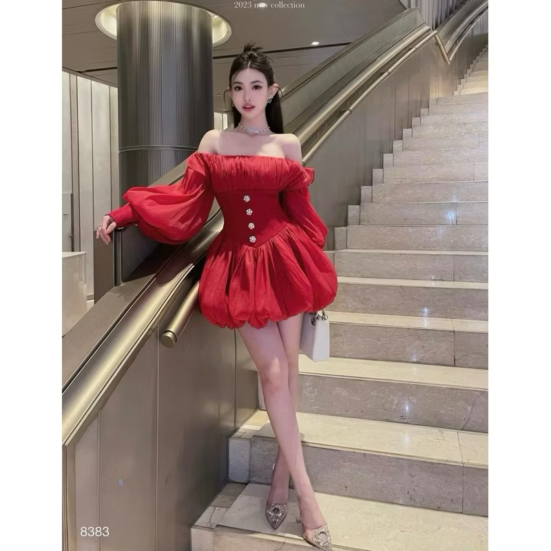 Đầm Bí Tay Bồng Trễ Vai – Trẻ Trung, Thanh Lịch, Tôn Dáng