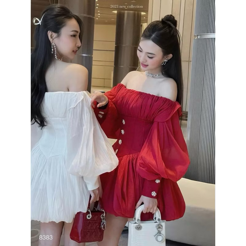 Đầm Bí Tay Bồng Trễ Vai – Trẻ Trung, Thanh Lịch, Tôn Dáng
