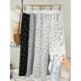 Quần xuông in full kitty phối cạp trắng chất liệu da cá dày đẹp
