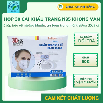 Hộp 30 cái khẩu trang N95 Không Van Tulips 5 lớp chống tia UV, chống bụi, chống nắng, kháng khuẩn