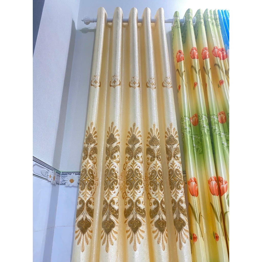 1 TẤM GẤM THÊU MÀU VÀNG PHỐI CHÂN REN CHƯA CÓ CÂY TREO - TREO 1 TẤM MUA 1 TẤM _TREO 2 TẤM MUA 2 TẤM RÈM C VV