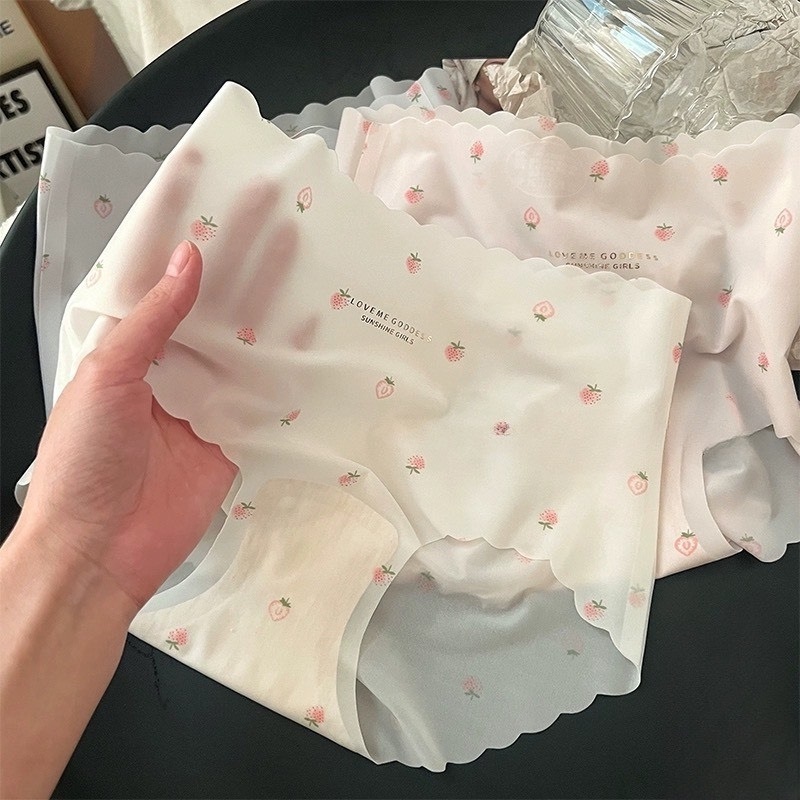 Sét 5 Quần Lót Nữ Su Thạch tàng hình cao cấp họa tiết dâu tây,Quần Chip Nữ mỏng nhẹ không lộ vân Shopdolotxinh