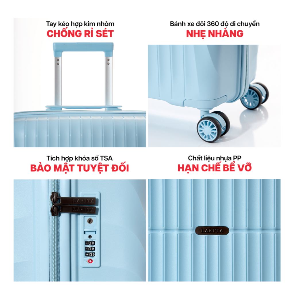 Ảnh Vali Kéo MIAvn Larita JUDEN - Size 20/24/28, Nhựa PP Siêu Bền, Hạn Chế Va Đập, Khoá TSA, Bảo Hành Trọn Đời 4