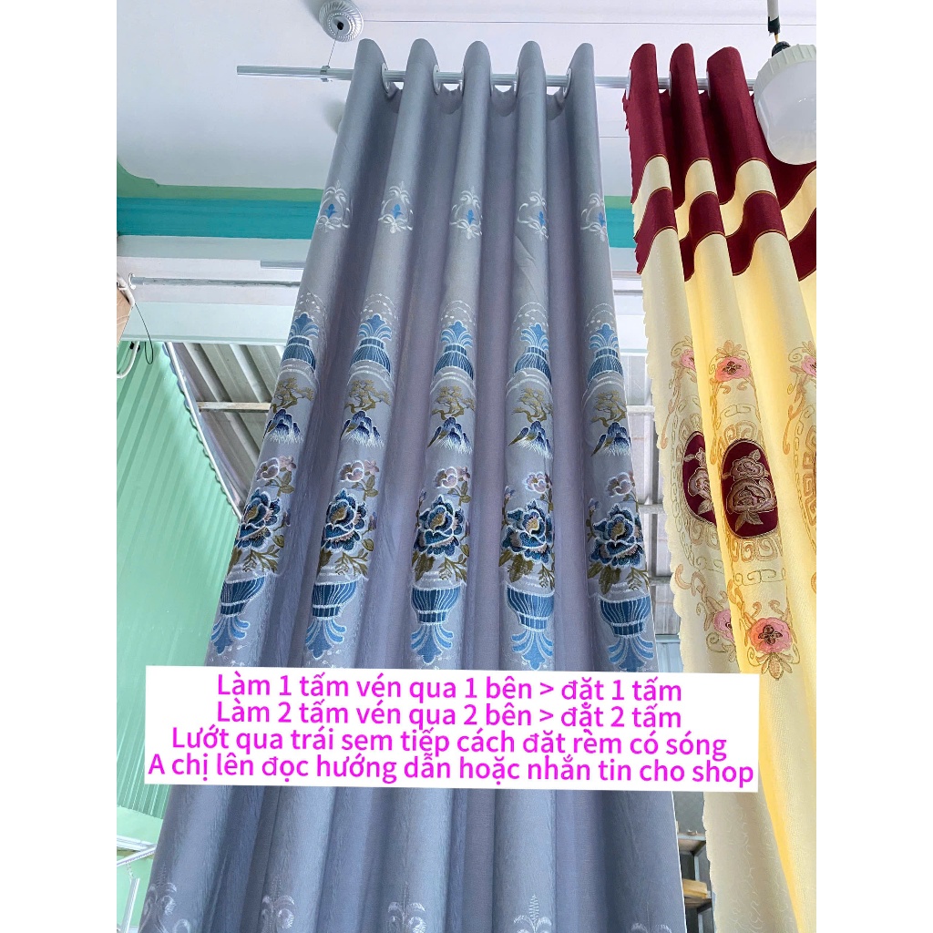 Gấm thêu màu xám phối chân ren giá của 1 tấm rèm căng thẳng ( chua bao gồm thanh treo) vải polyster cản nắng 90%