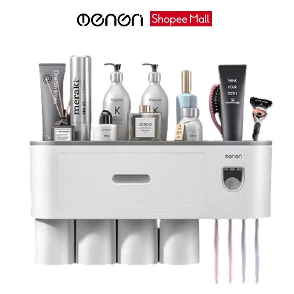 Ảnh Kệ Nhả Kem Đánh Răng Tự Động OENON 5 Cốc Chất Liệu Nhựa ABS Lắp Đặt Dán Tường Gạch Men 1