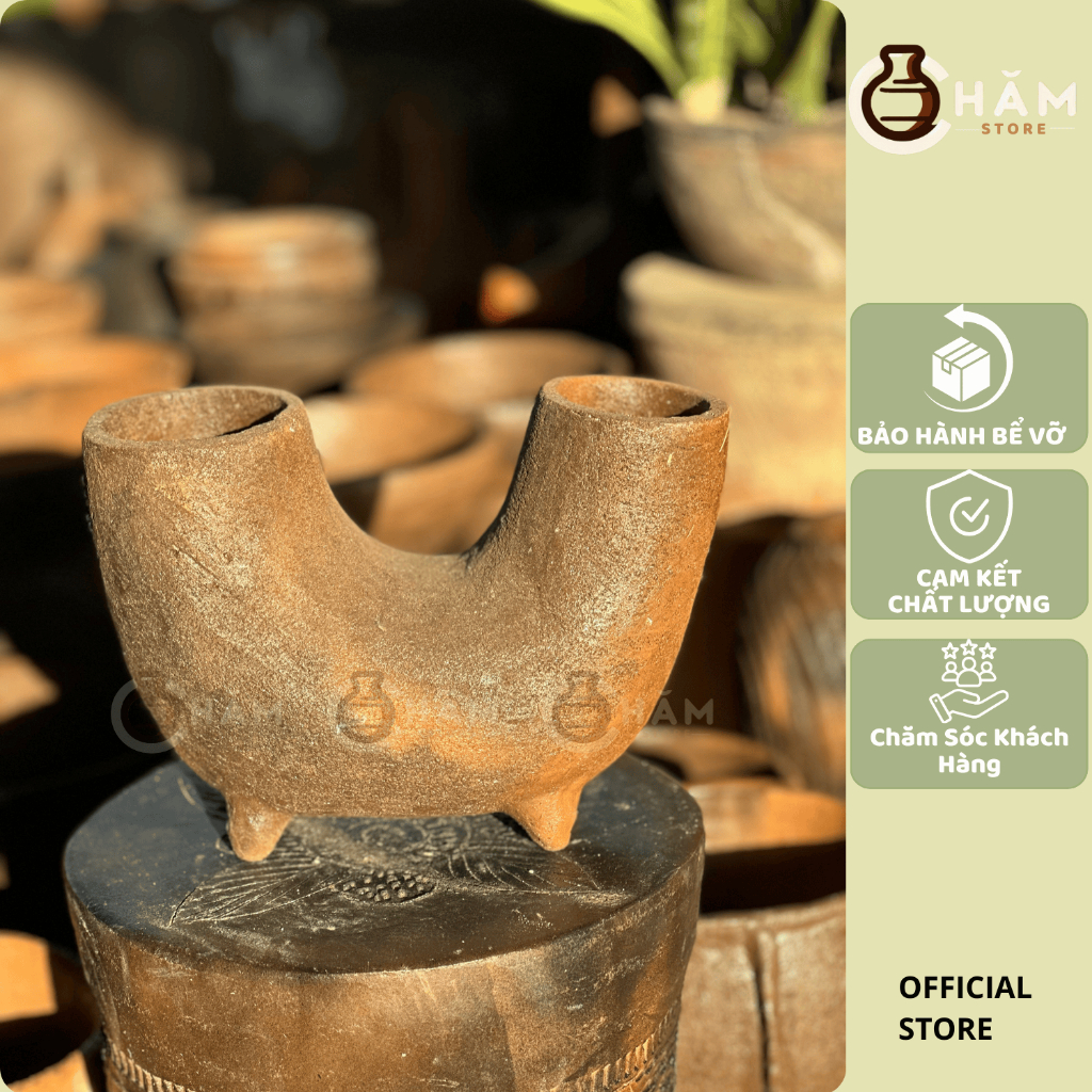 Bình hoa gốm cách điệu 2 miệng, decor trang trí phong cách wabisabi ...