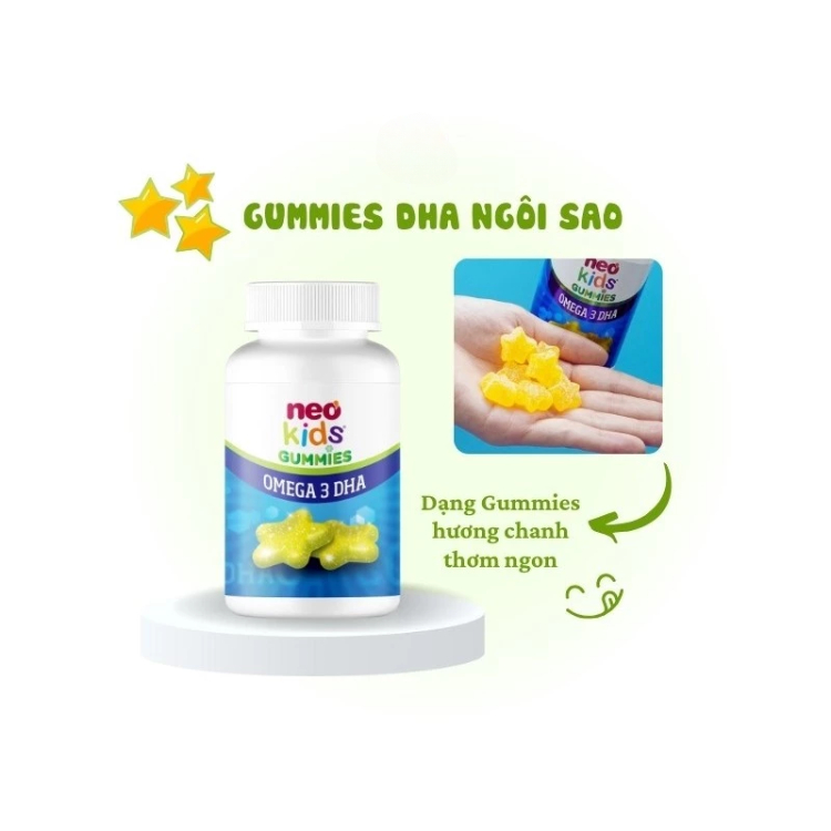 Gummies Omega 3 DHA Neo Kids giúp bé thông minh, ghi nhớ tốt Hộp 60 viên + quà