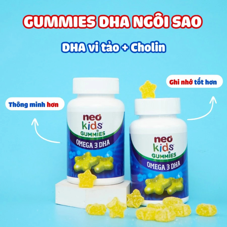 Gummies Omega 3 DHA Neo Kids giúp bé thông minh, ghi nhớ tốt Hộp 60 viên + quà