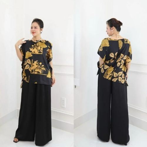 ( Hàng Cao Cấp ) Set Đồ bộ trung niên cách điệu, đồ bộ cho mẹ, áo kiểu, quần ống rộng, chất lụa nhập cao cấp Nữ ( MS36 )
