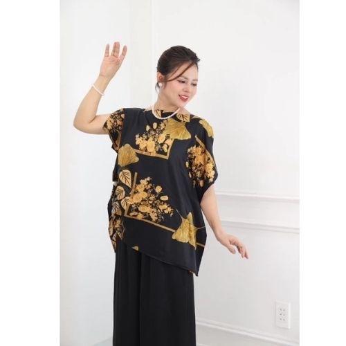 ( Hàng Cao Cấp ) Set Đồ bộ trung niên cách điệu, đồ bộ cho mẹ, áo kiểu, quần ống rộng, chất lụa nhập cao cấp Nữ ( MS36 )