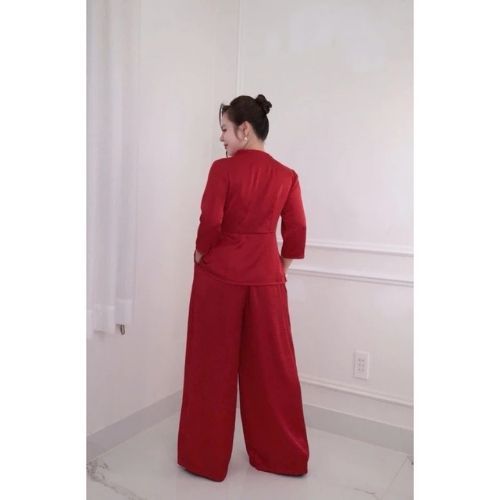 (HÀNG CAO CẤP) Đồ Bộ trung niên  cho mẹ, chất lụa mỹ cao cấp,Áo kiểu cổ sen,quần ống rộng, thiết kế cách điệu ( MS56 )