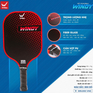 Vợt PIckleball Wika Windy,trọng lượng siêu nhẹ,Chất liệu 100% Fiber Glass, bản 14mm