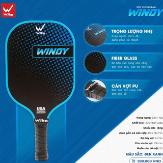 Vợt PIckleball Wika Windy,trọng lượng siêu nhẹ,Chất liệu 100% Fiber Glass, bản 14mm