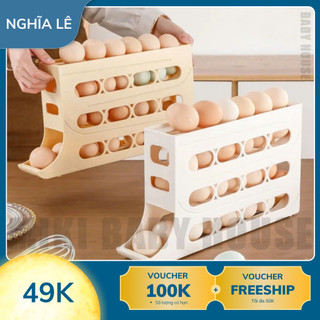 Khay Đựng Trứng Cuộn Tự Động Tiết Kiệm Không Gian Cho Tủ Lạnh , Khay trứng hộp đựng để trứng 2 4 tầng tự lăn