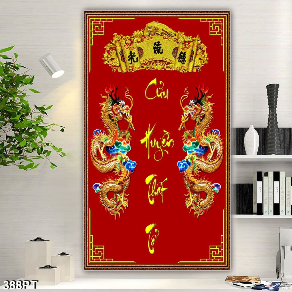 Tranh trang trí bàn thờ Cửu Huyền Thất Tổ. Tranh lụa dán tường 3D