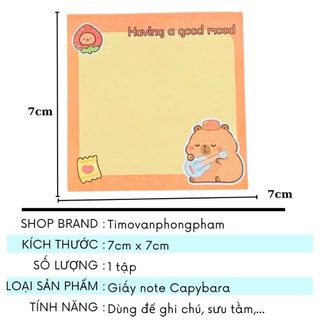 Giấy Note Cute Capybara 50 Tờ Đánh Dấu Trang Ghi Chú Nhớ Đồ Dùng Học Tập Timo VPK89